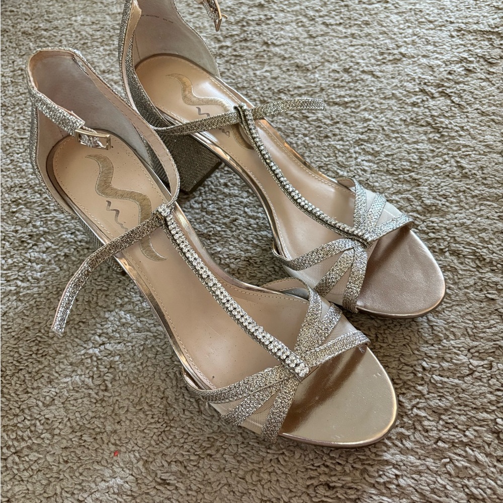 Nina Silver Glittery Women's Chunky Heels